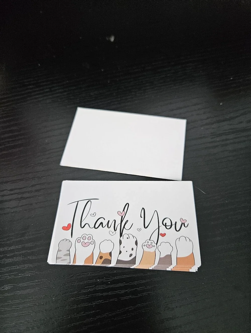 Thank You Note Cards with Cute Cat Paws - White & Pink Accents